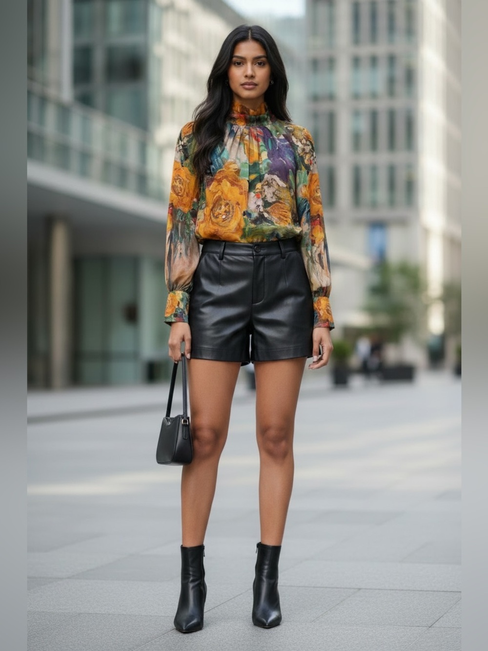 Floral Puff-Sleeve High-Neck Blouse in Multi - Picture 2 of 4